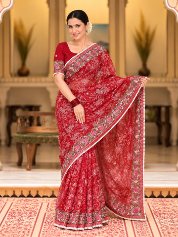 Nayab Georgette Saree | Multicolour Chikankari Embroidery