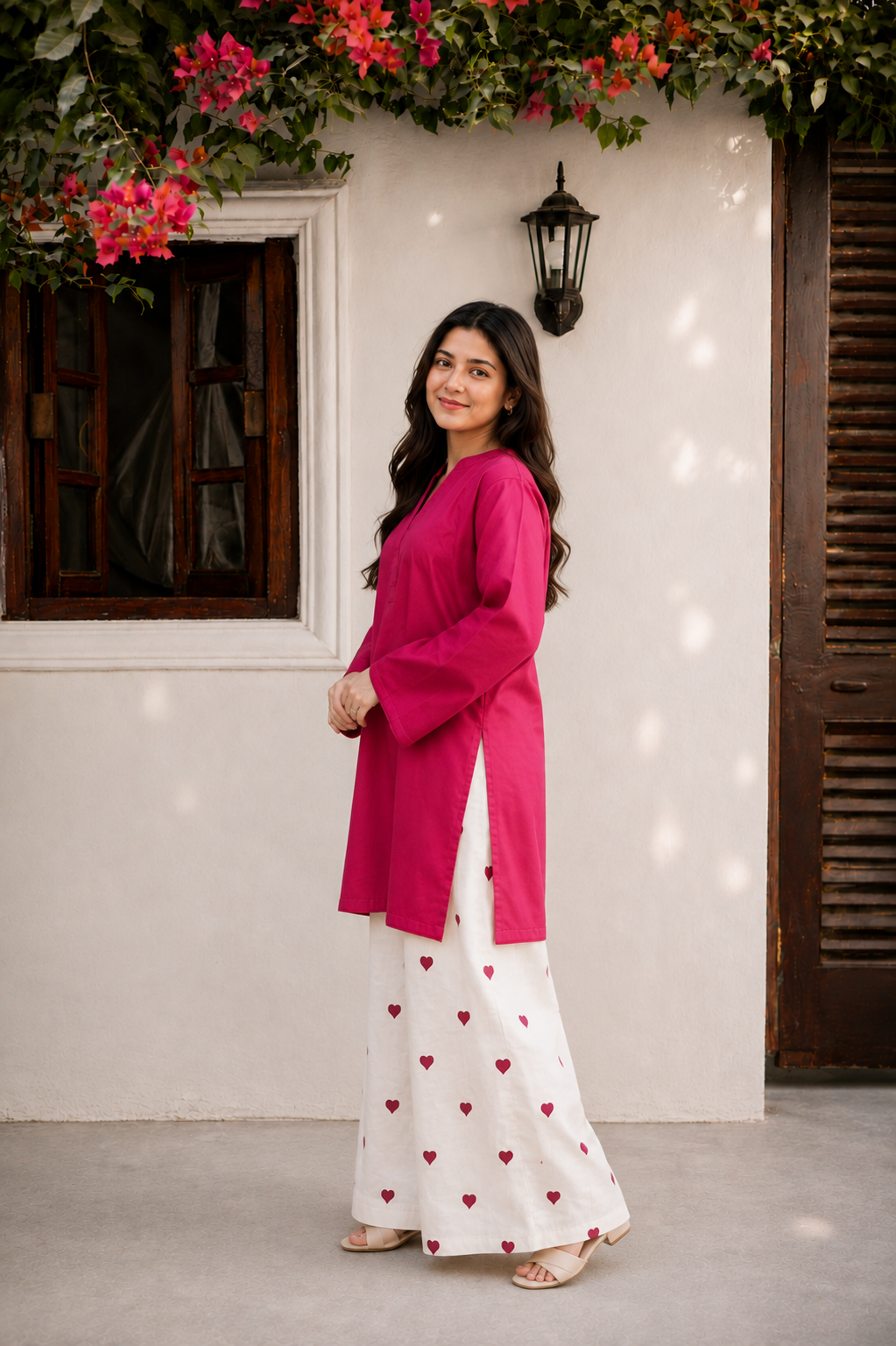 Little Heart Co-Ord Set – Fuchsia Pink & Ivory