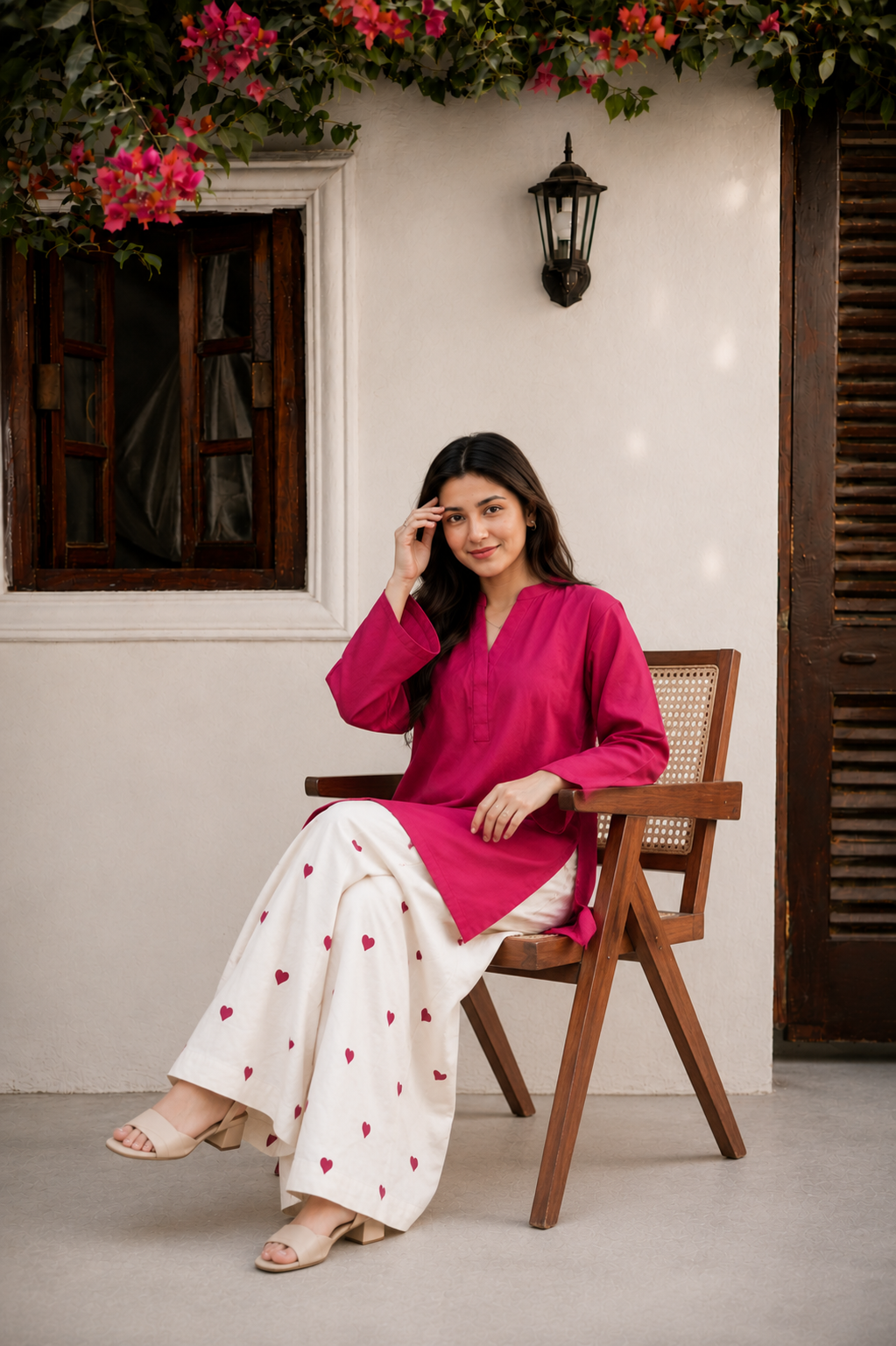 Little Heart Co-Ord Set – Fuchsia Pink & Ivory