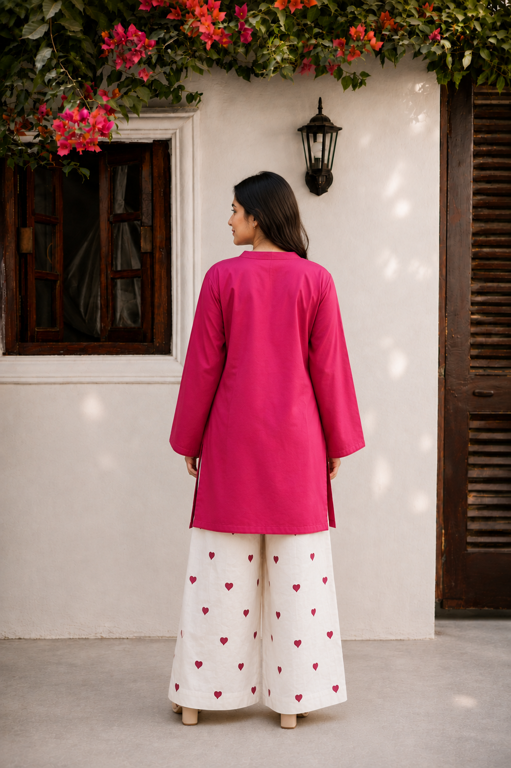Little Heart Co-Ord Set – Fuchsia Pink & Ivory
