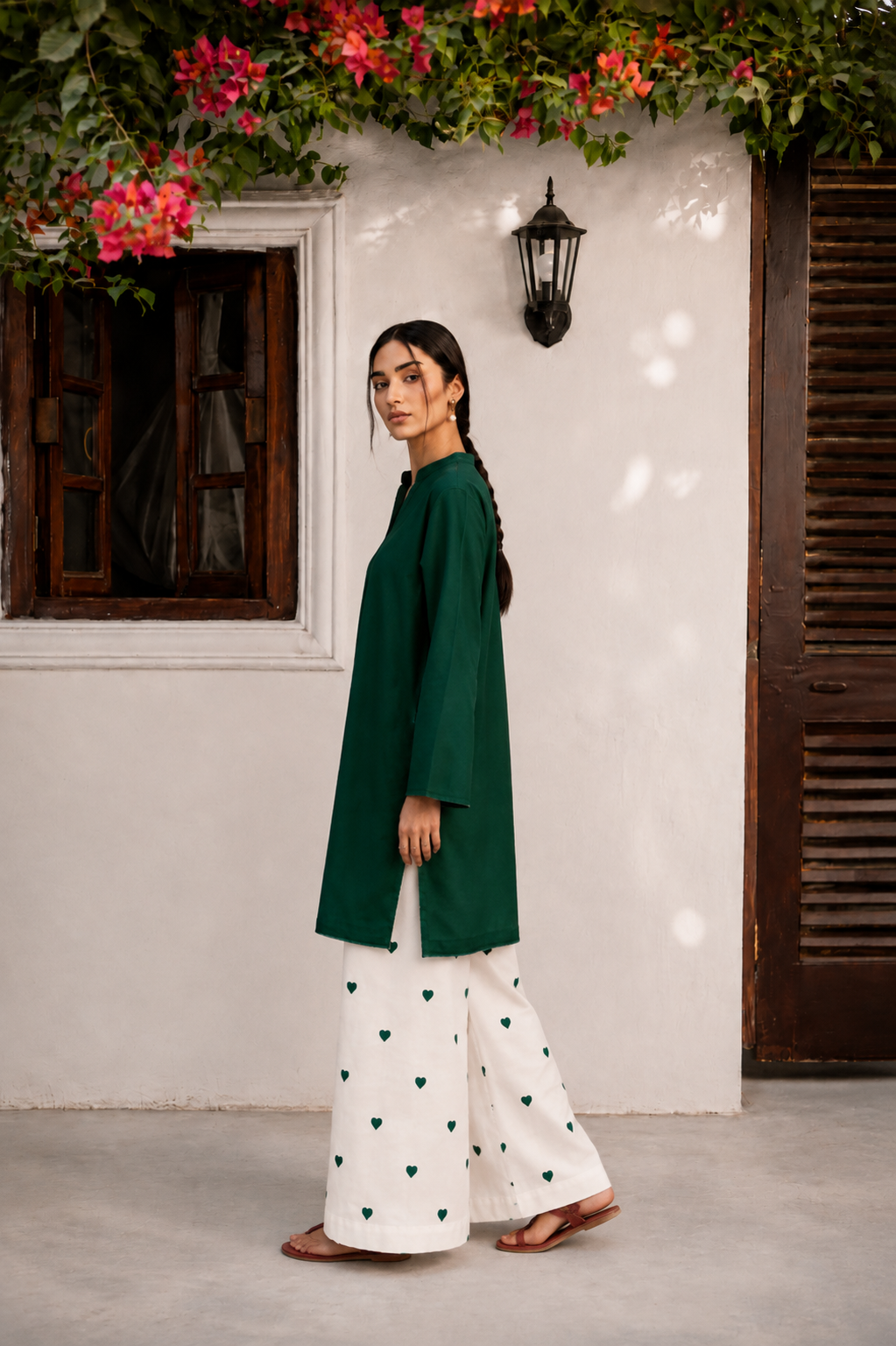 Little Heart Co-Ord Set – Emerald Green & Ivory
