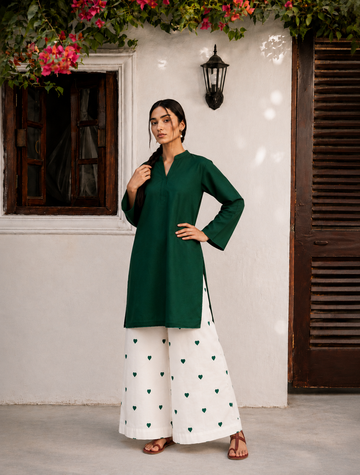 Little Heart Co-Ord Set – Emerald Green & Ivory