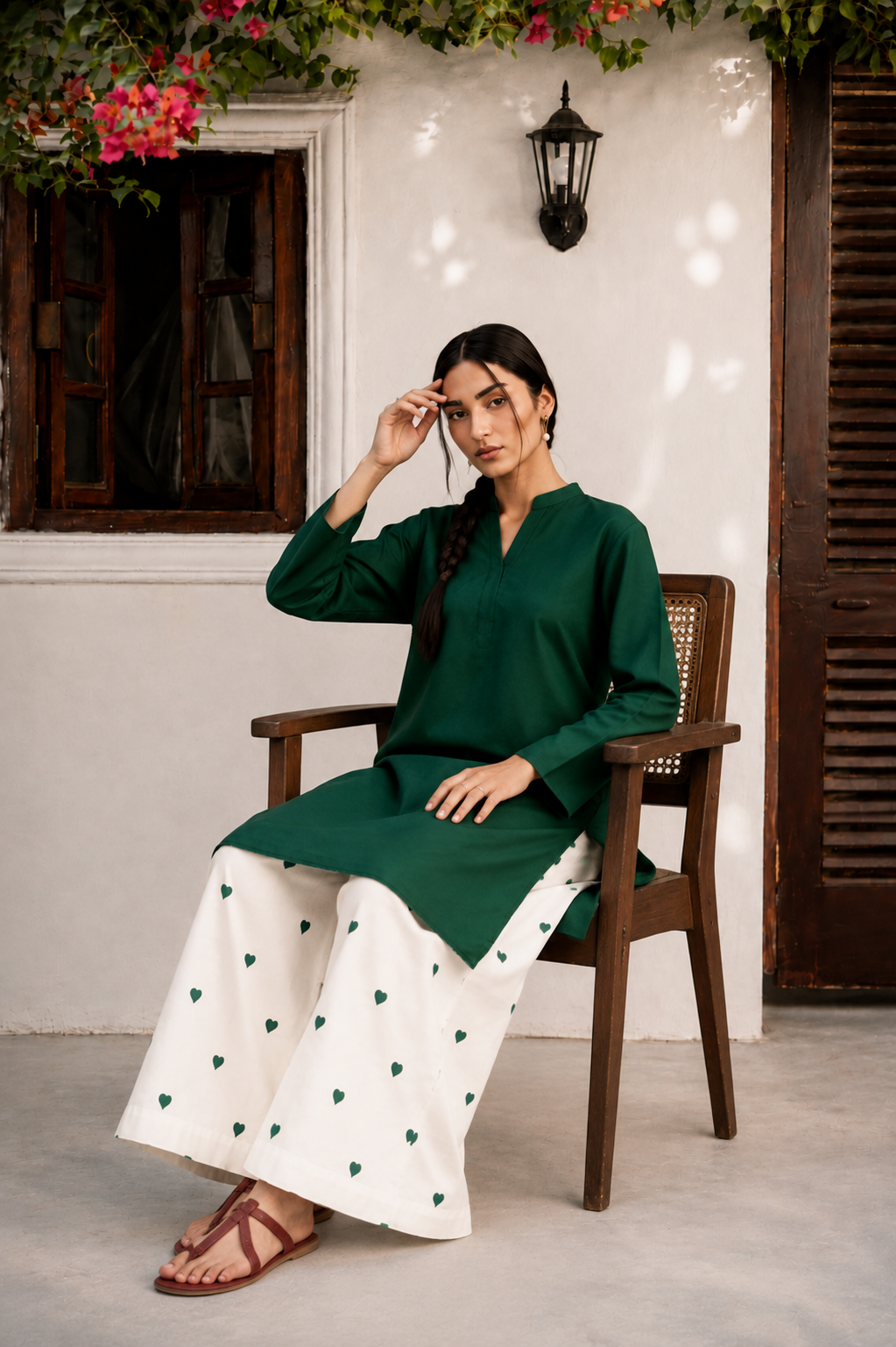 Little Heart Co-Ord Set – Emerald Green & Ivory
