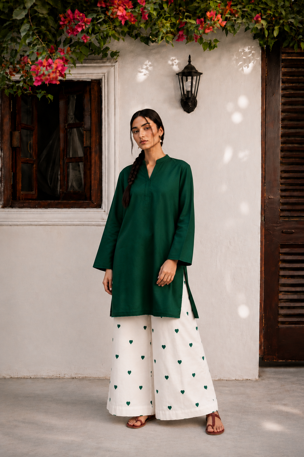 Little Heart Co-Ord Set – Emerald Green & Ivory