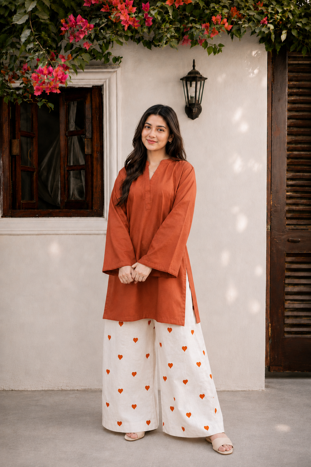 Little Heart Co-Ord Set – Burnt Orange & Ivory