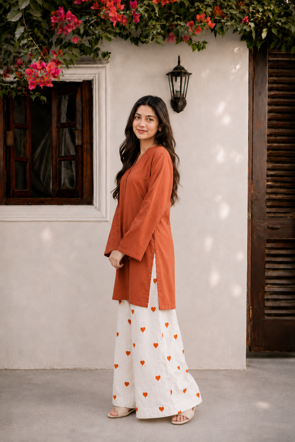 Little Heart Co-Ord Set – Burnt Orange & Ivory