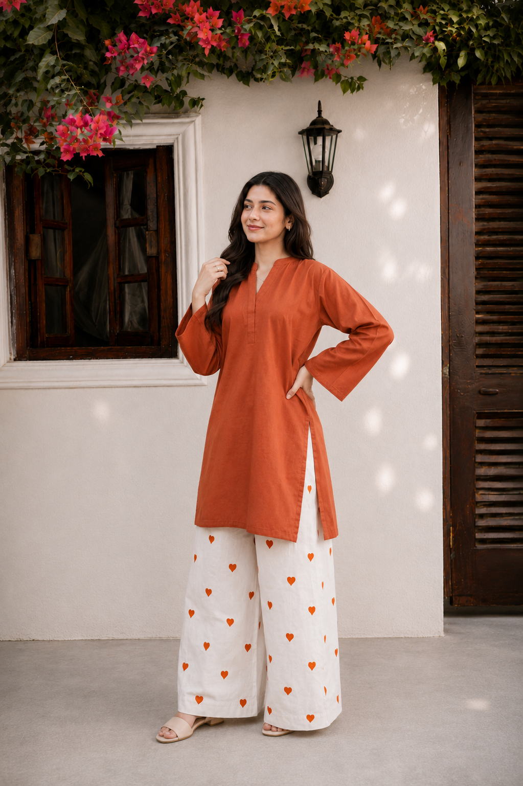 Little Heart Co-Ord Set – Burnt Orange & Ivory