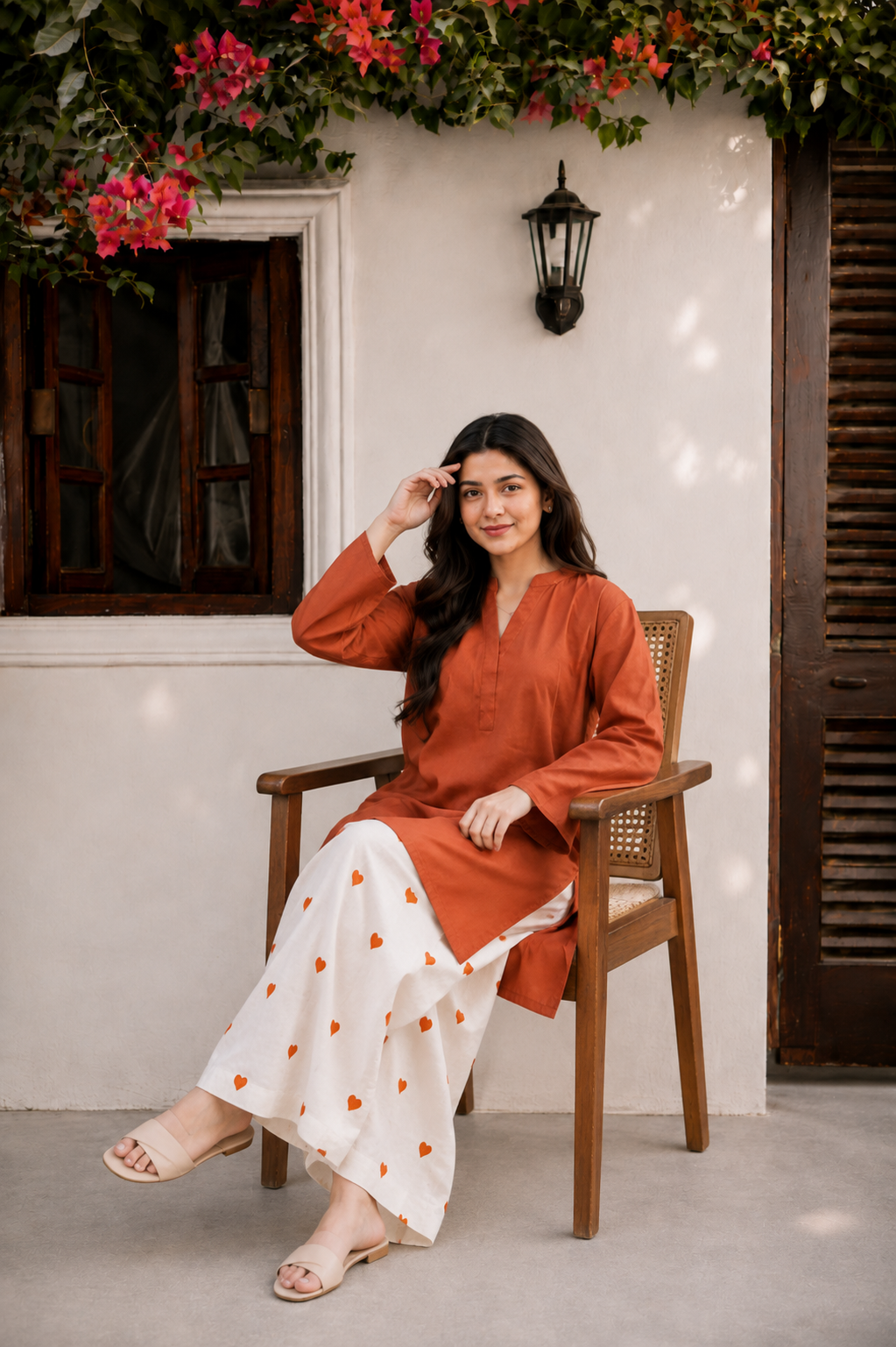 Little Heart Co-Ord Set – Burnt Orange & Ivory