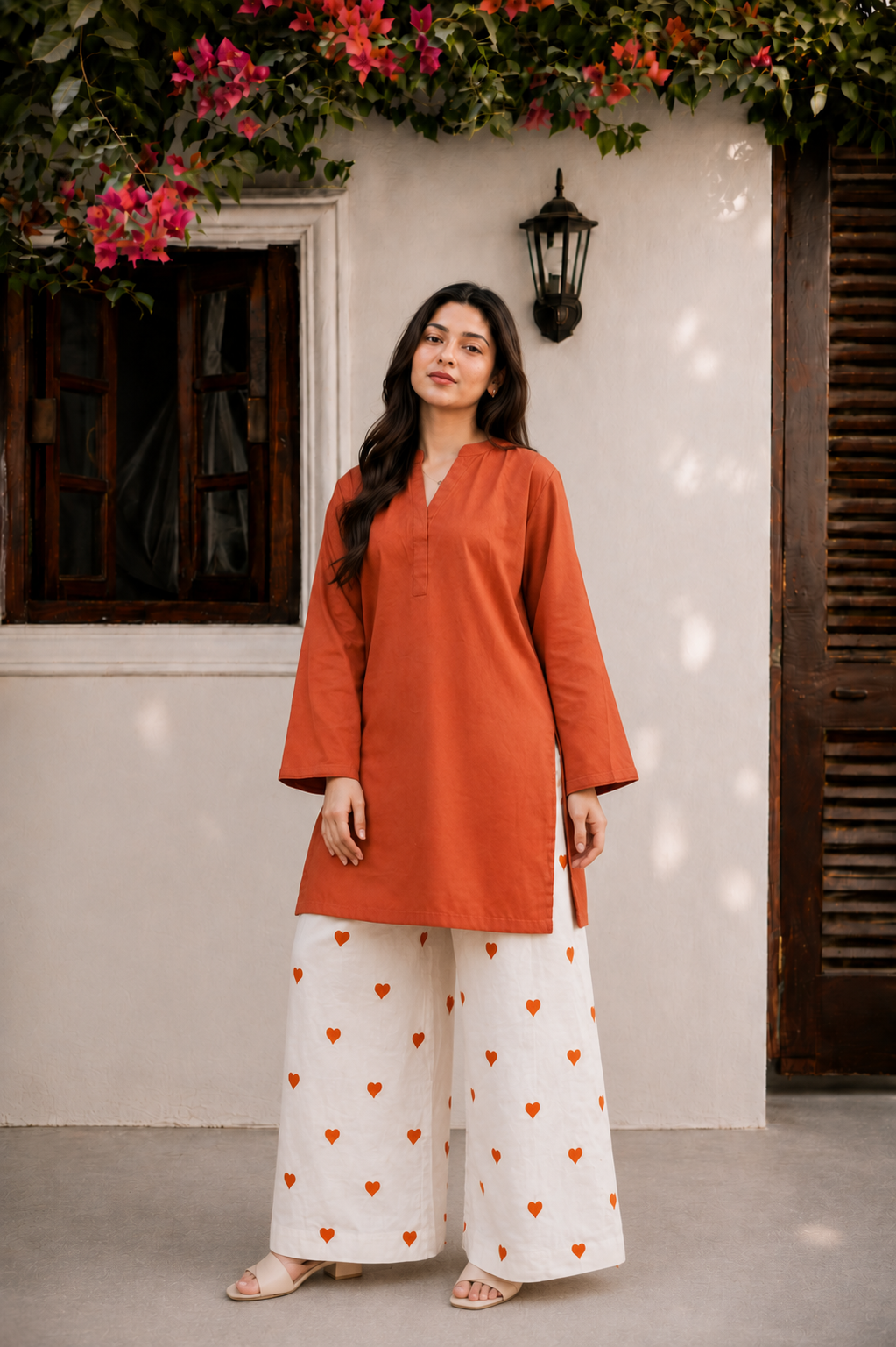 Little Heart Co-Ord Set – Burnt Orange & Ivory