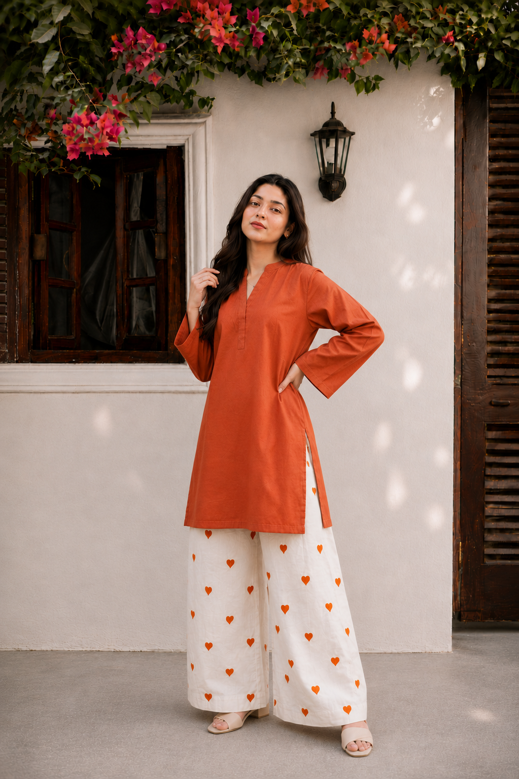 Little Heart Co-Ord Set – Burnt Orange & Ivory