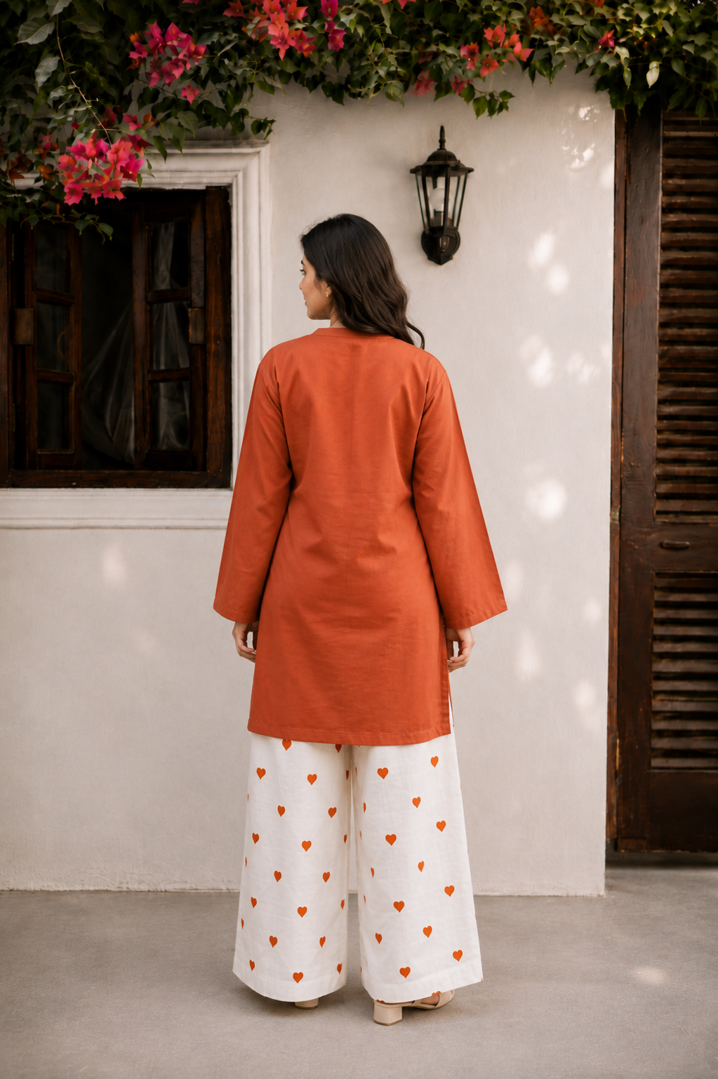 Little Heart Co-Ord Set – Burnt Orange & Ivory