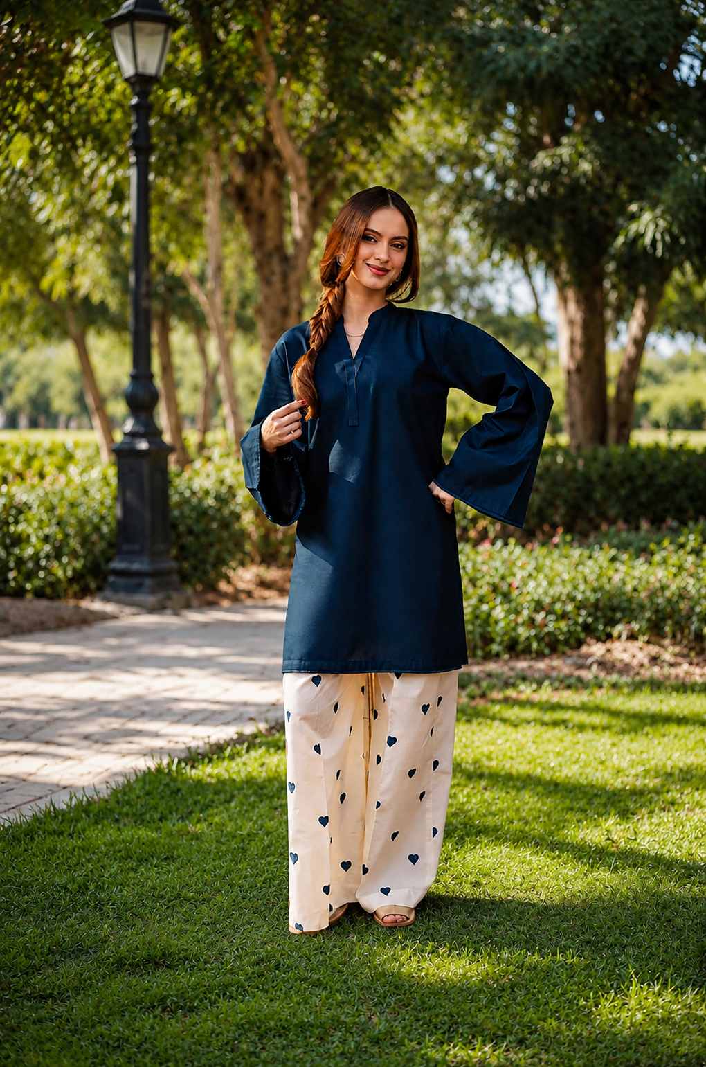 Little Heart Co-Ord Set – Midnight Navy & Ivory