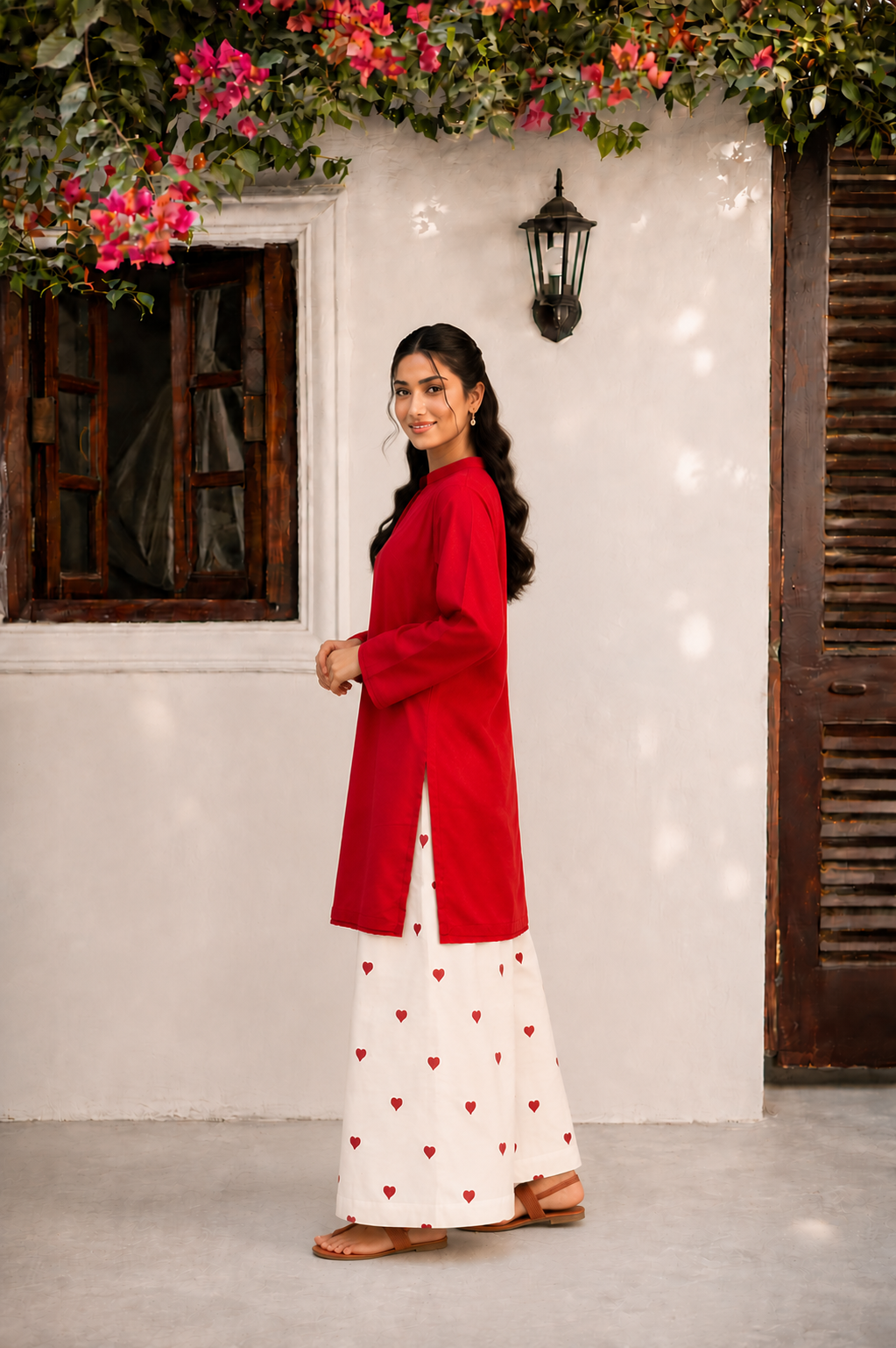 Little Heart Co-Ord Set – Scarlet Red & Ivory