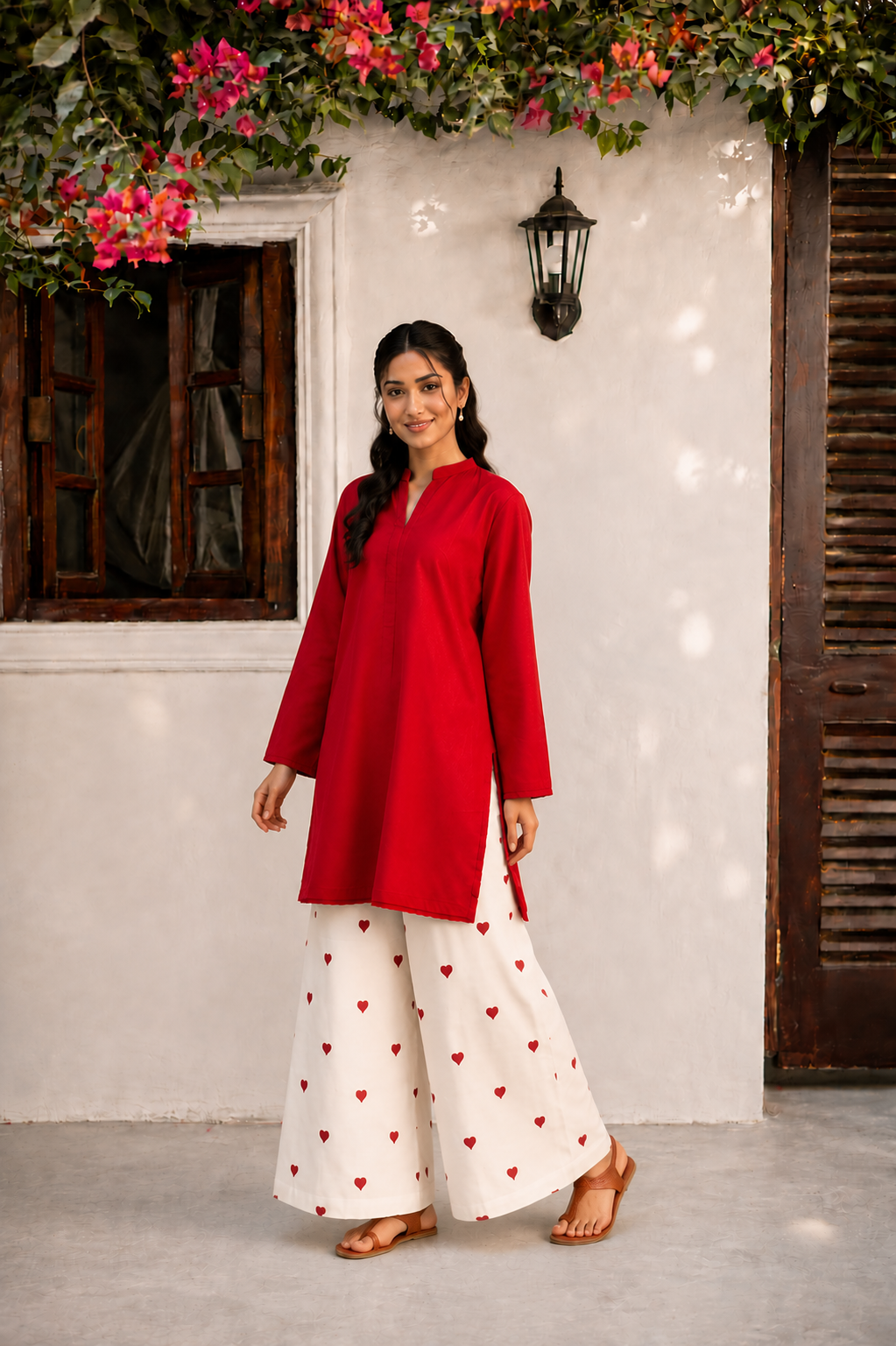 Little Heart Co-Ord Set – Scarlet Red & Ivory
