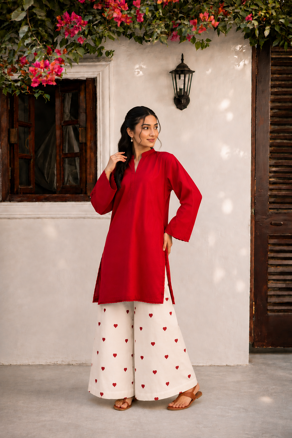 Little Heart Co-Ord Set – Scarlet Red & Ivory