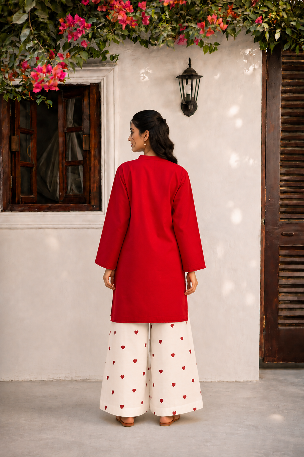 Little Heart Co-Ord Set – Scarlet Red & Ivory