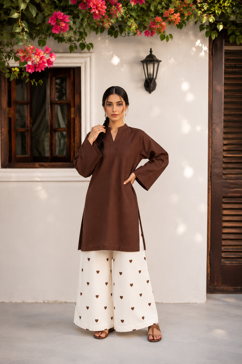 Little Heart Co-Ord Set – Cocoa Brown & Ivory