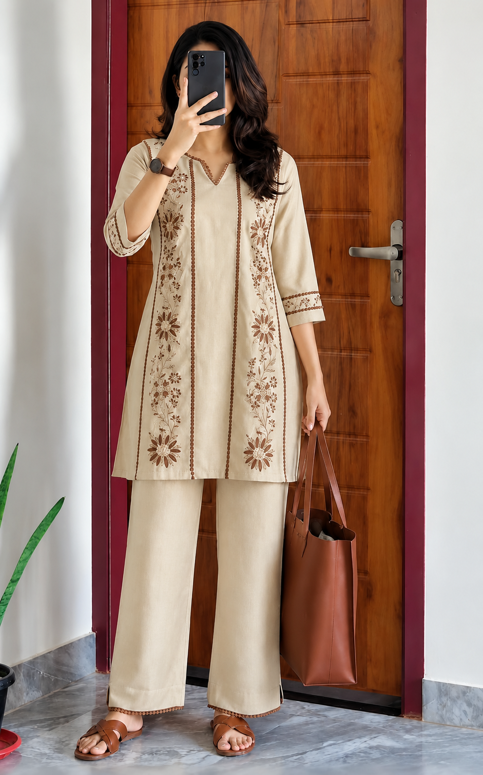 Beige Embroidered Muse Co-Ord Set