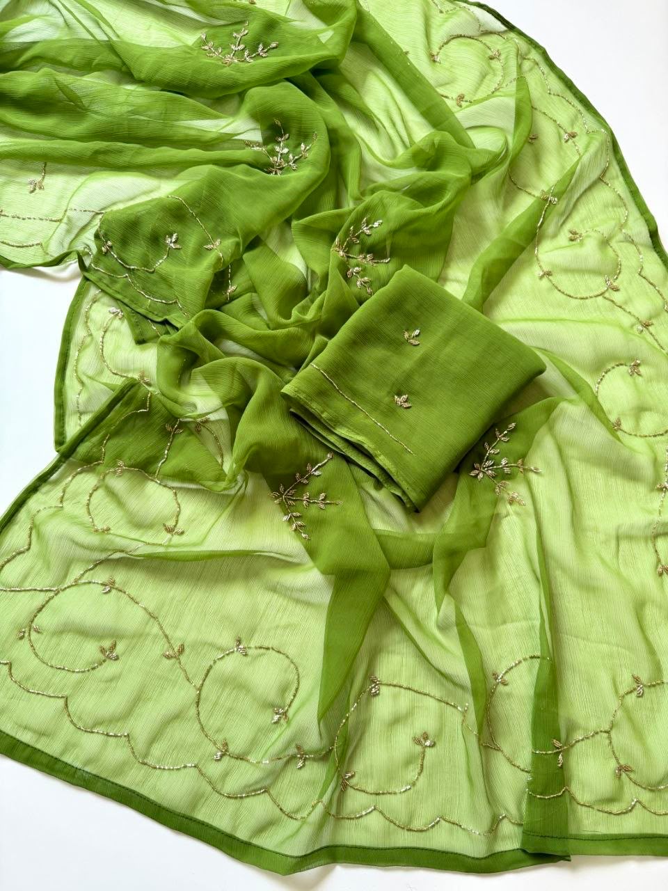 Dastoor Pure Chiffon Saree | Handcrafted Khatli Work