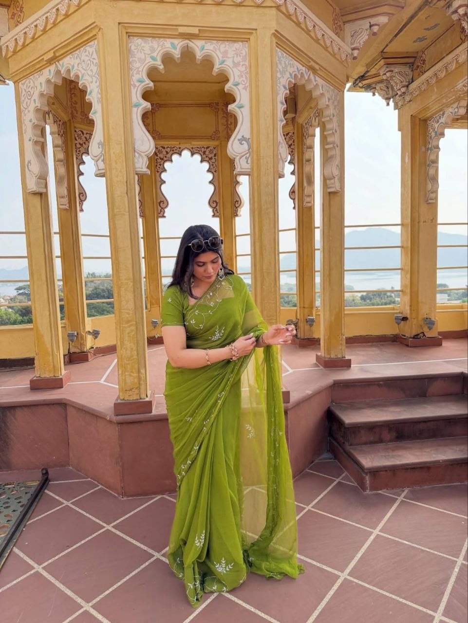 Dastoor Pure Chiffon Saree | Handcrafted Khatli Work