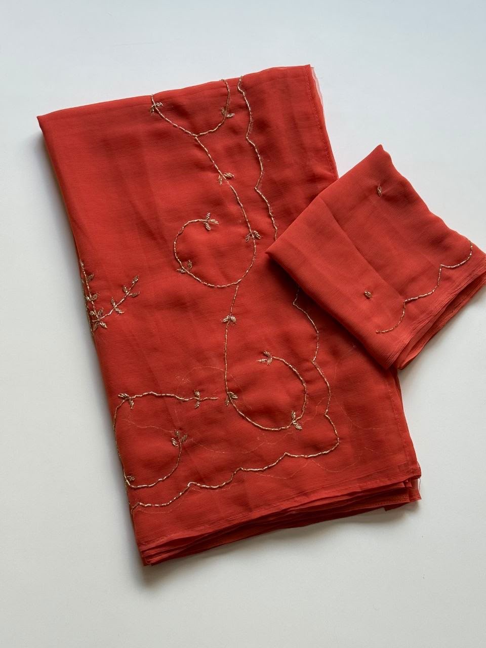 Dastoor Pure Chiffon Saree | Handcrafted Khatli Work