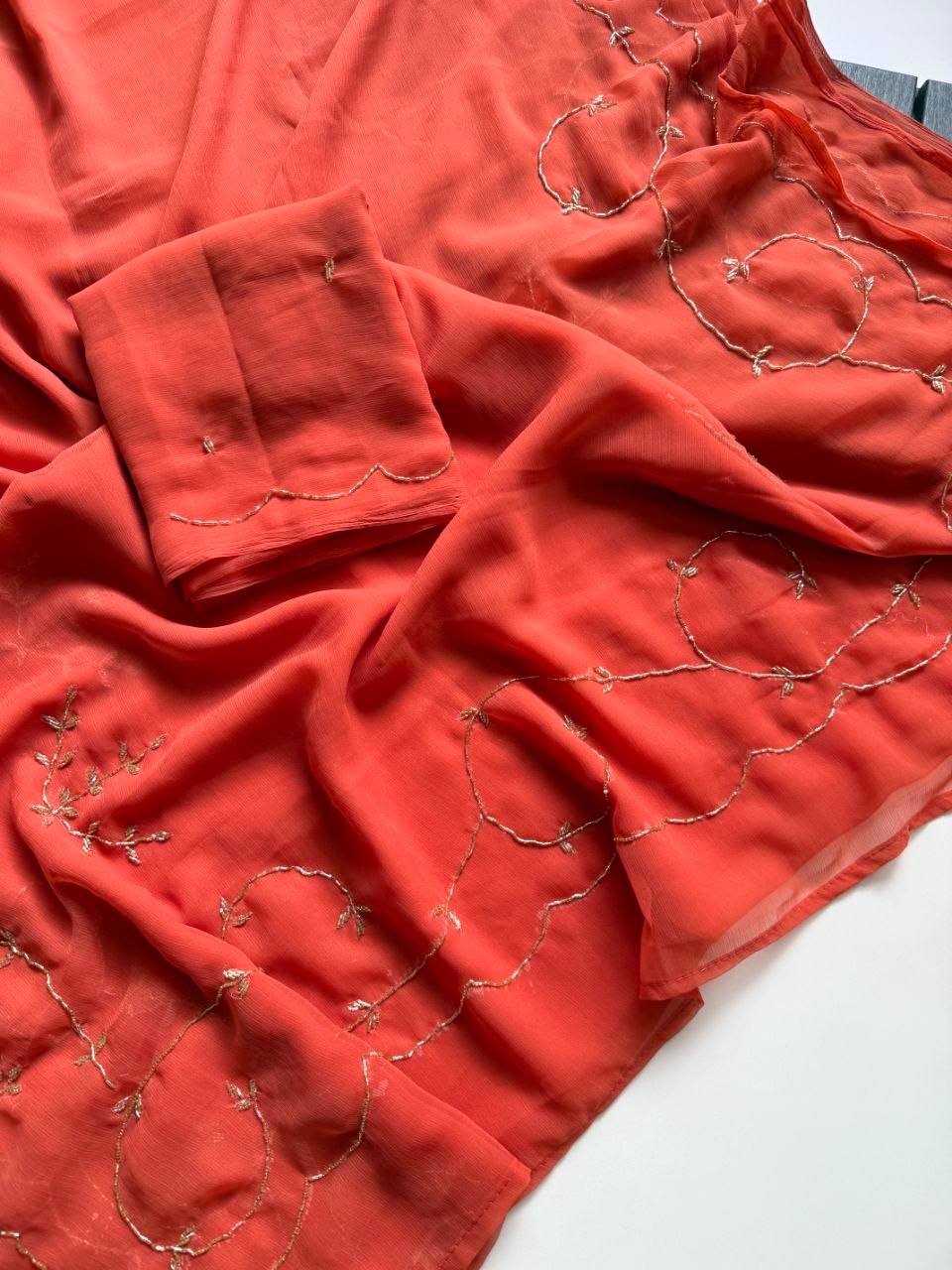 Dastoor Pure Chiffon Saree | Handcrafted Khatli Work