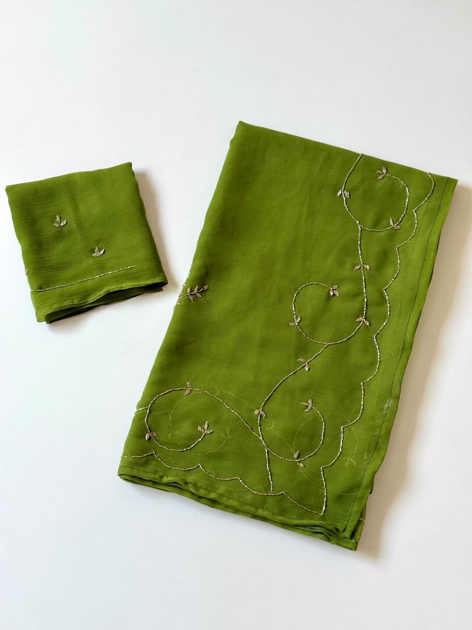Dastoor Pure Chiffon Saree | Handcrafted Khatli Work