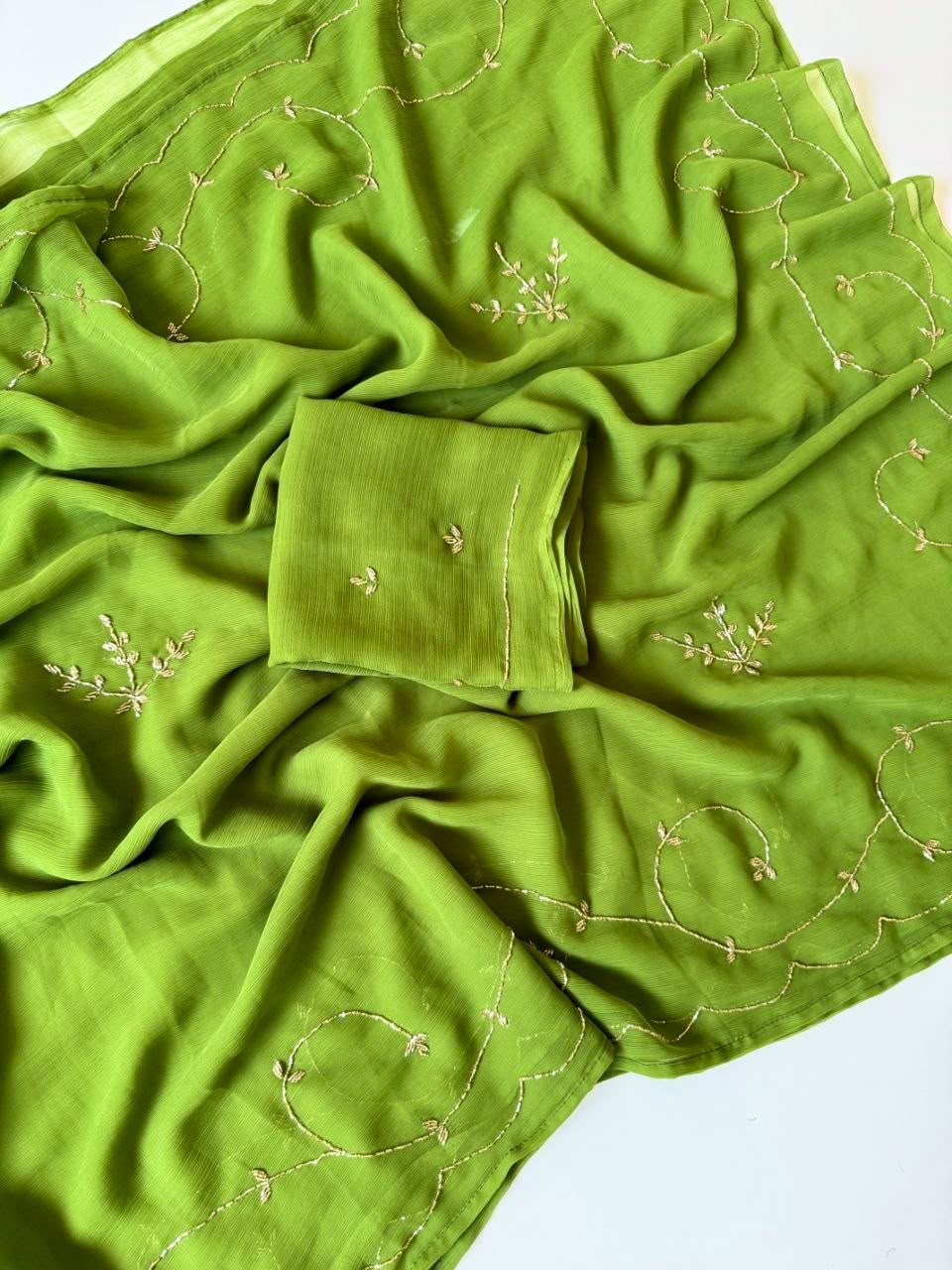Dastoor Pure Chiffon Saree | Handcrafted Khatli Work