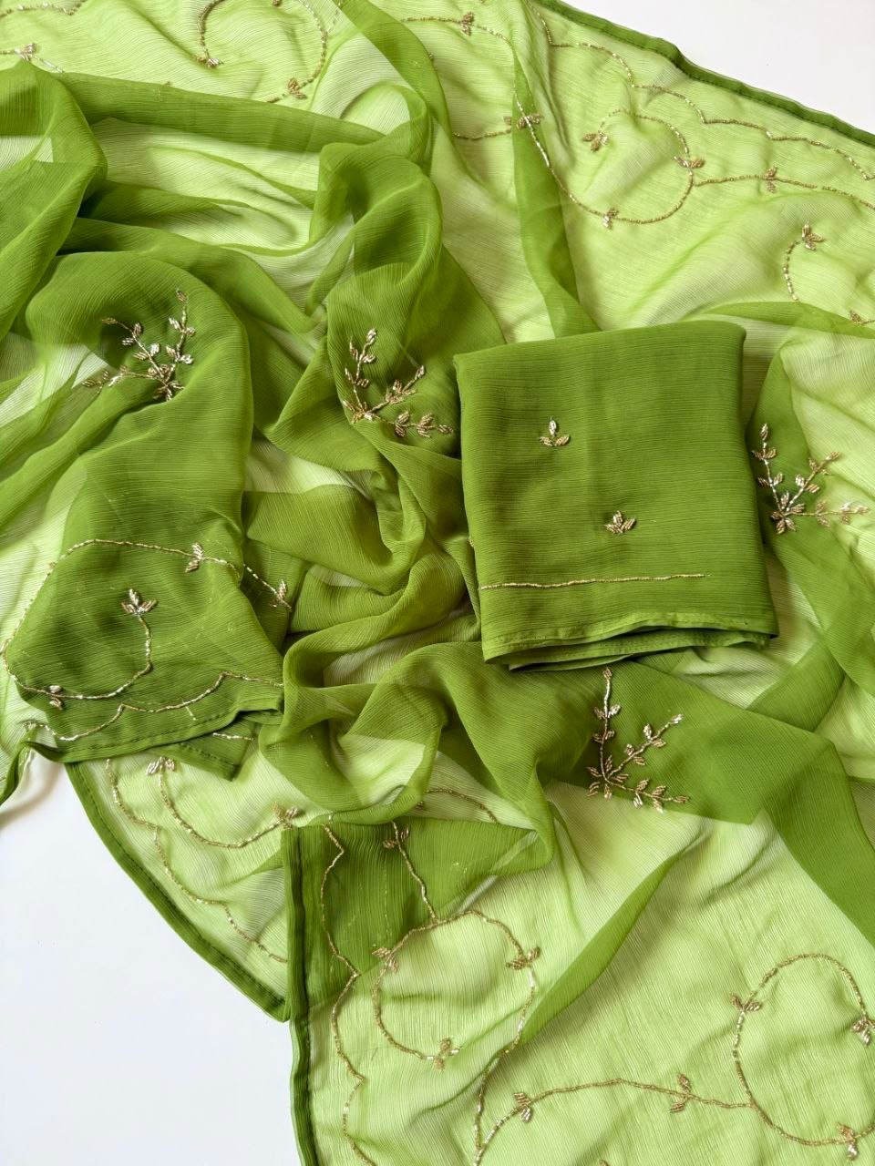 Dastoor Pure Chiffon Saree | Handcrafted Khatli Work