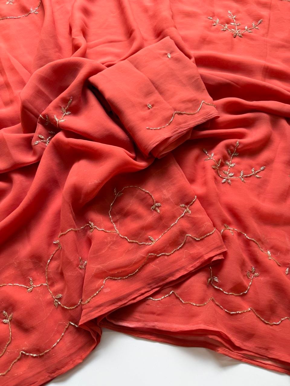 Dastoor Pure Chiffon Saree | Handcrafted Khatli Work