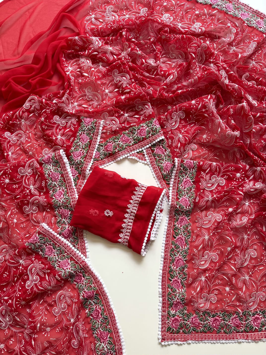 Nayab Georgette Saree | Multicolour Chikankari Embroidery