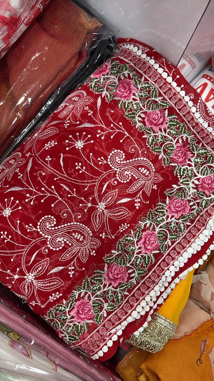 Nayab Georgette Saree | Multicolour Chikankari Embroidery