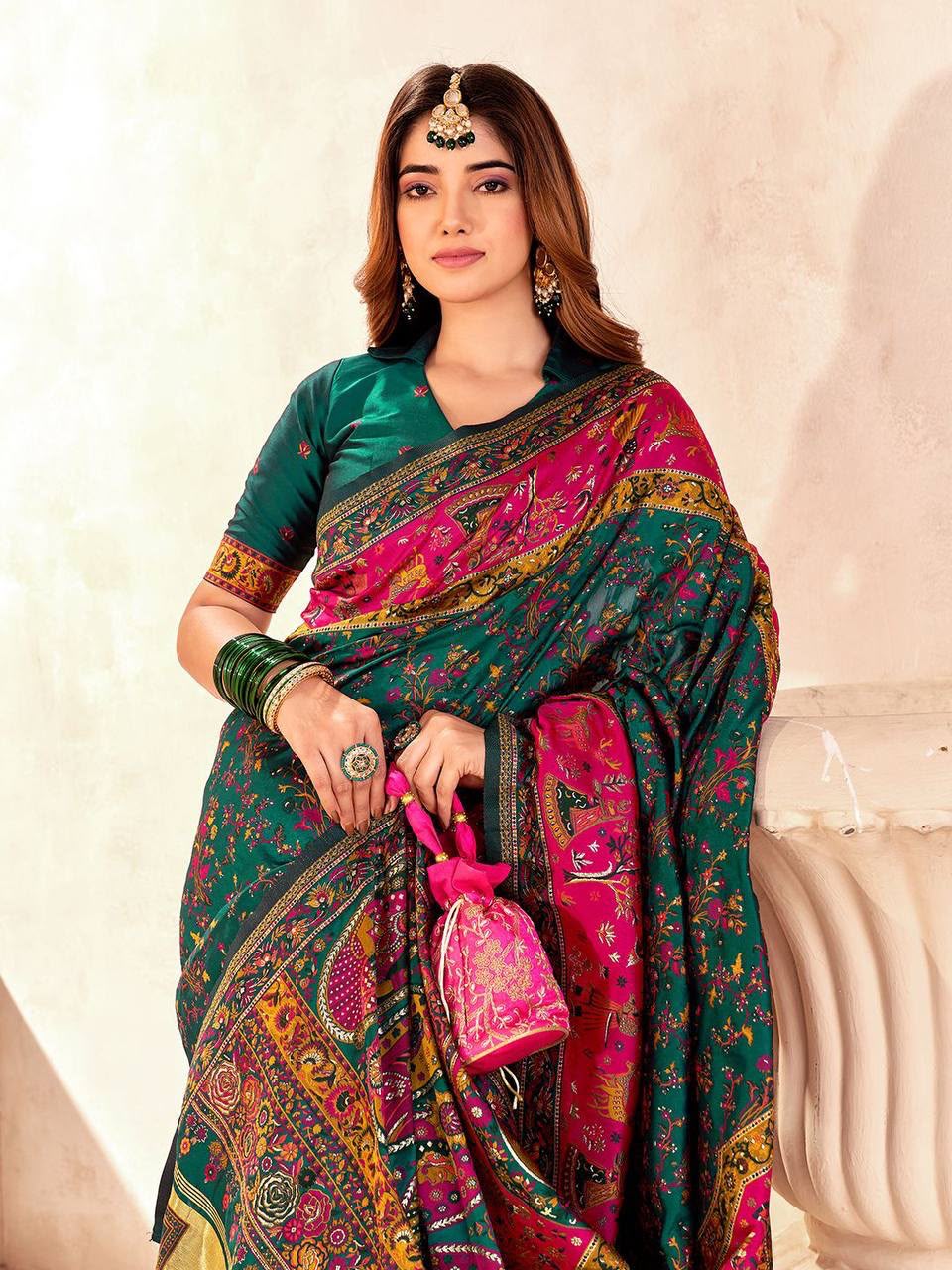 Pashmina Silk Saree with Kashmiri Thread Woven Pallu