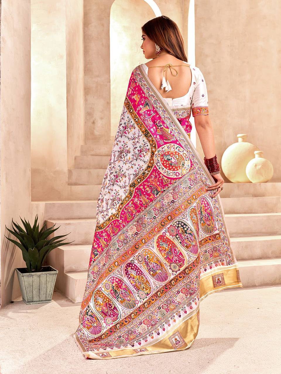 Pashmina Silk Saree with Kashmiri Thread Woven Pallu