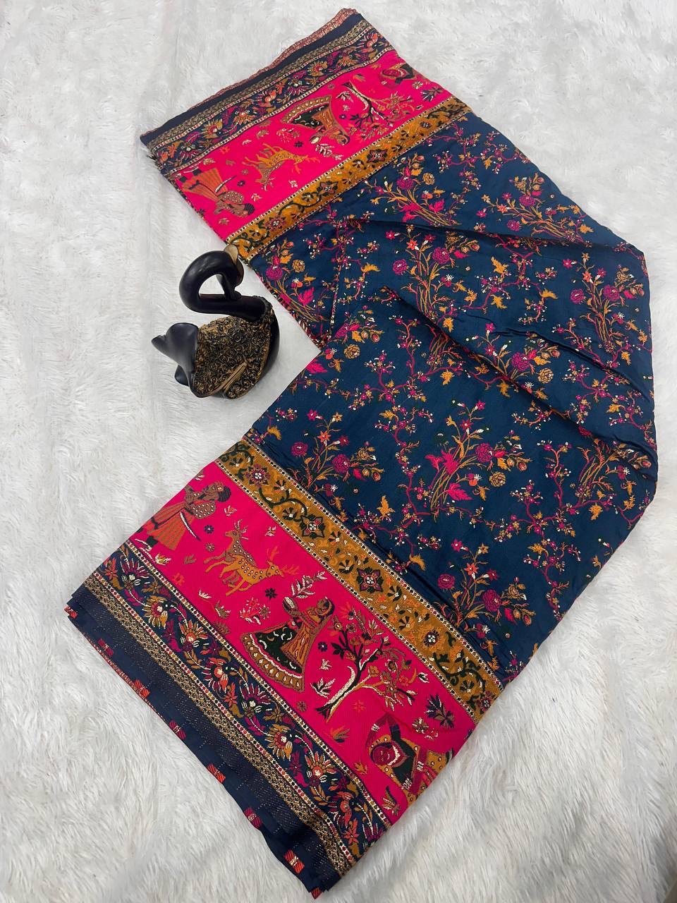 Pashmina Silk Saree with Kashmiri Thread Woven Pallu