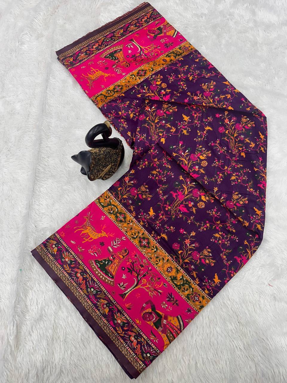 Pashmina Silk Saree with Kashmiri Thread Woven Pallu