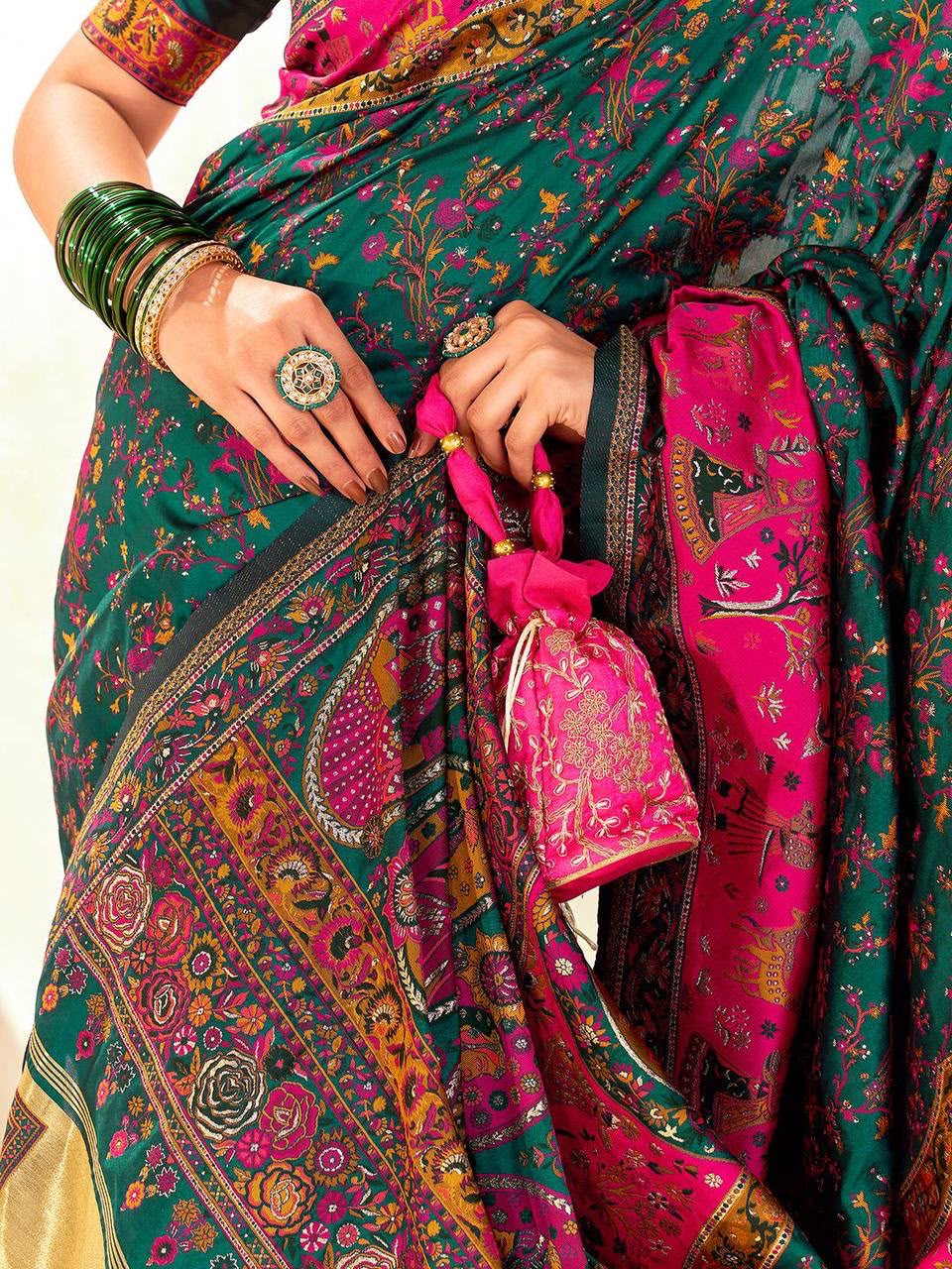 Pashmina Silk Saree with Kashmiri Thread Woven Pallu