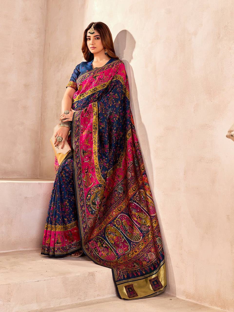 Pashmina Silk Saree with Kashmiri Thread Woven Pallu