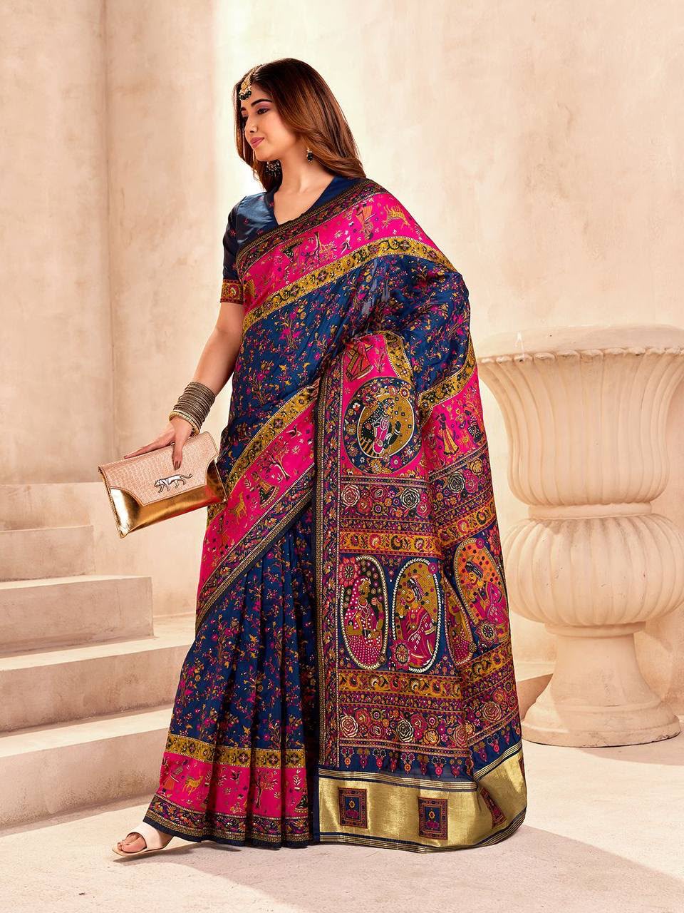 Pashmina Silk Saree with Kashmiri Thread Woven Pallu