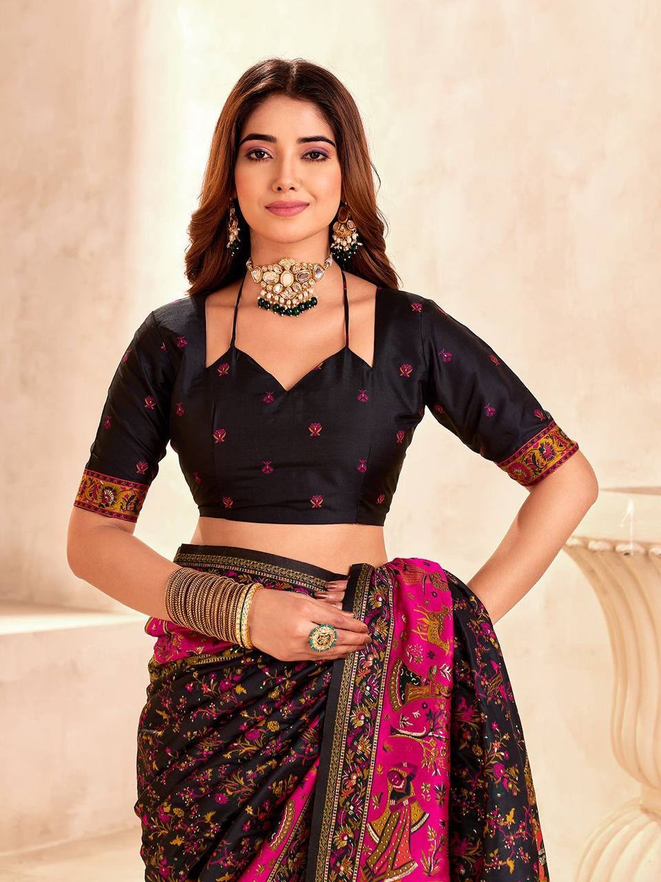 Pashmina Silk Saree with Kashmiri Thread Woven Pallu