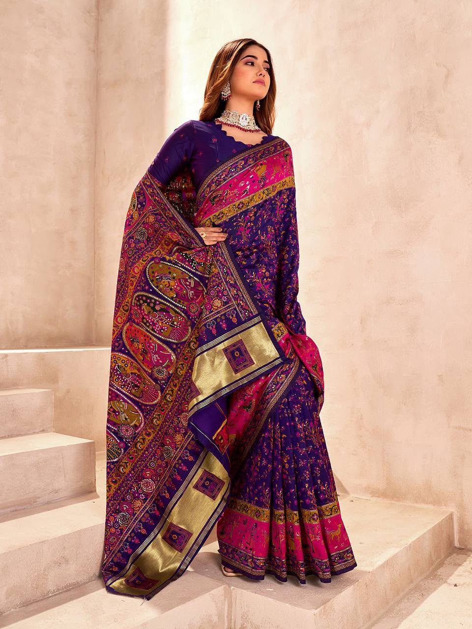 Pashmina Silk Saree with Kashmiri Thread Woven Pallu