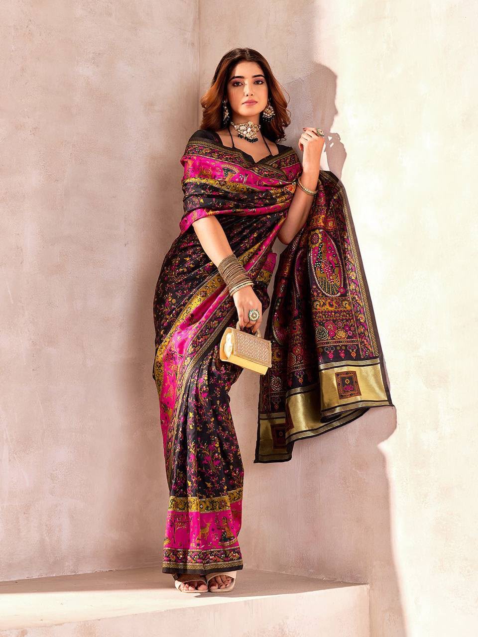 Pashmina Silk Saree with Kashmiri Thread Woven Pallu
