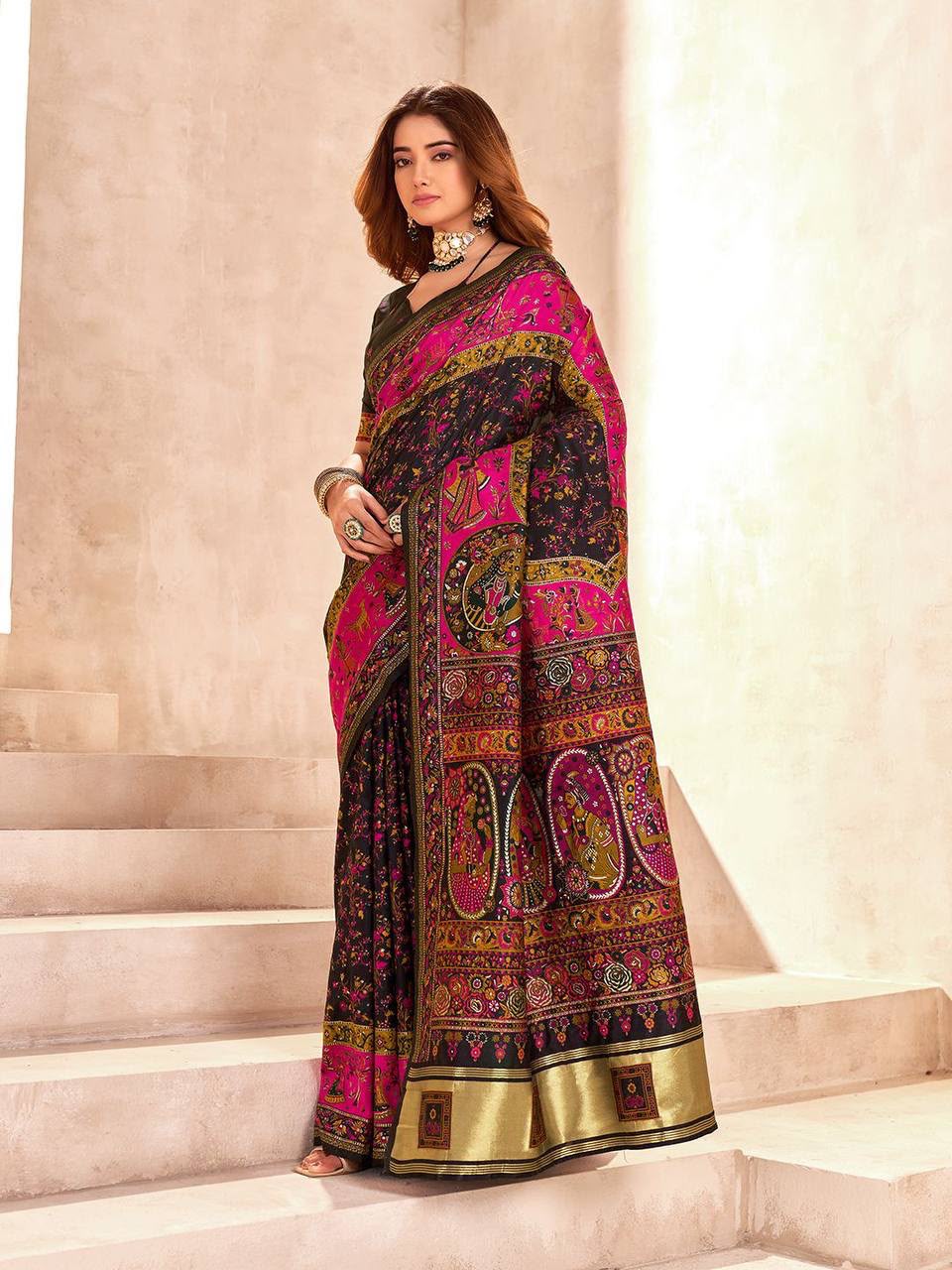 Pashmina Silk Saree with Kashmiri Thread Woven Pallu