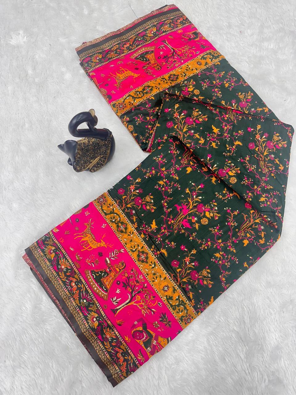 Pashmina Silk Saree with Kashmiri Thread Woven Pallu