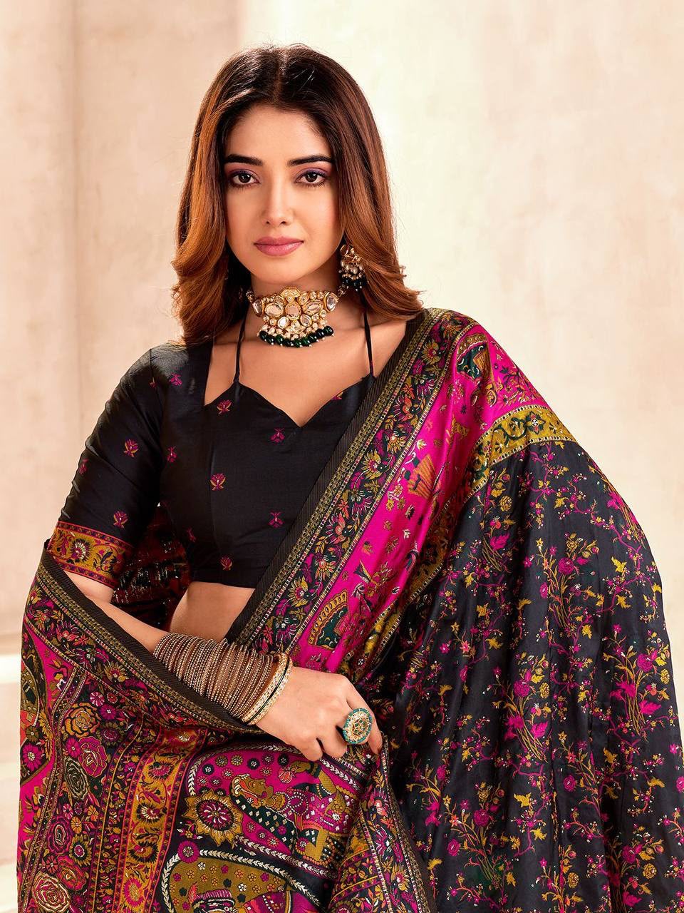Pashmina Silk Saree with Kashmiri Thread Woven Pallu
