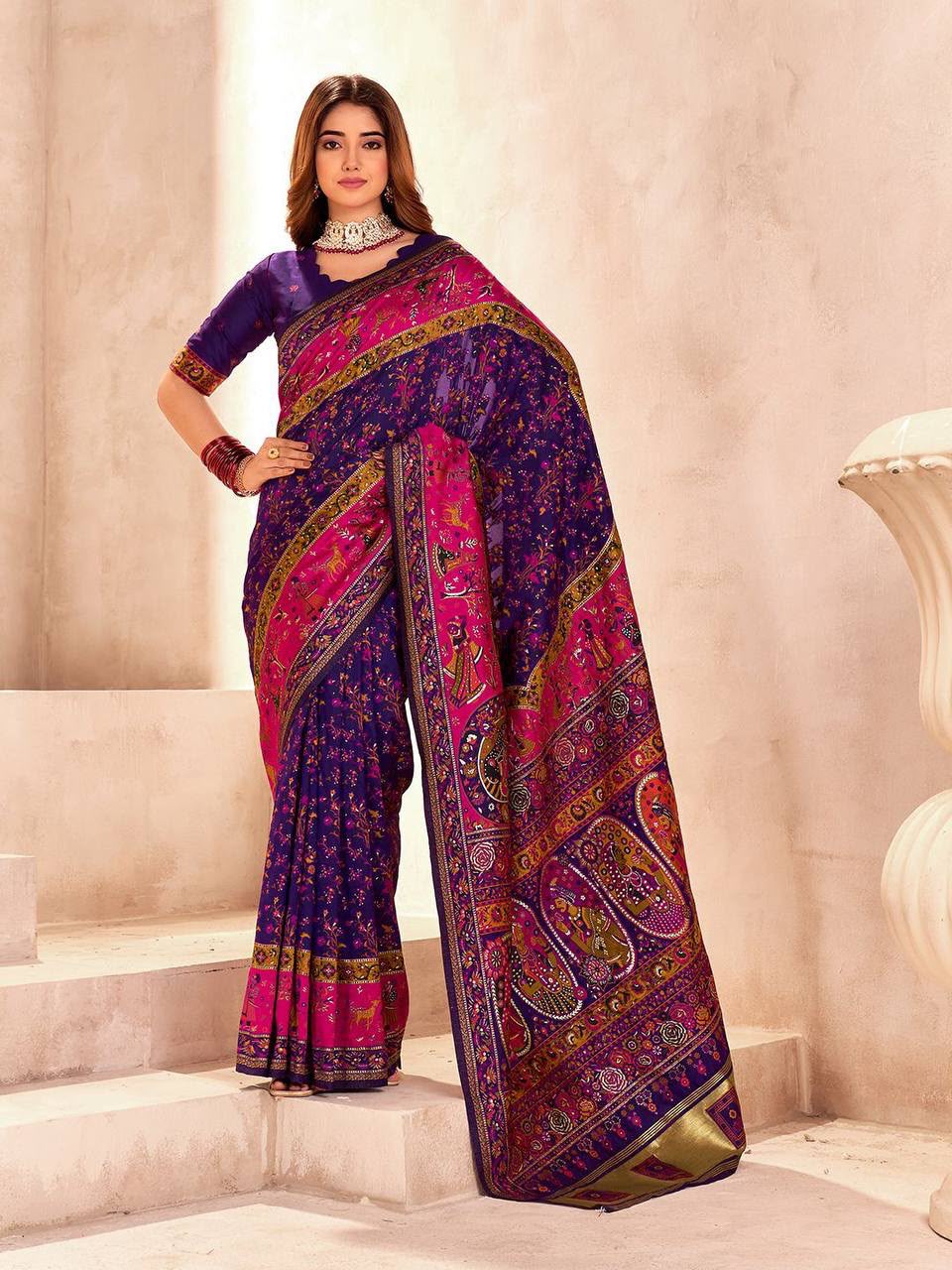 Pashmina Silk Saree with Kashmiri Thread Woven Pallu