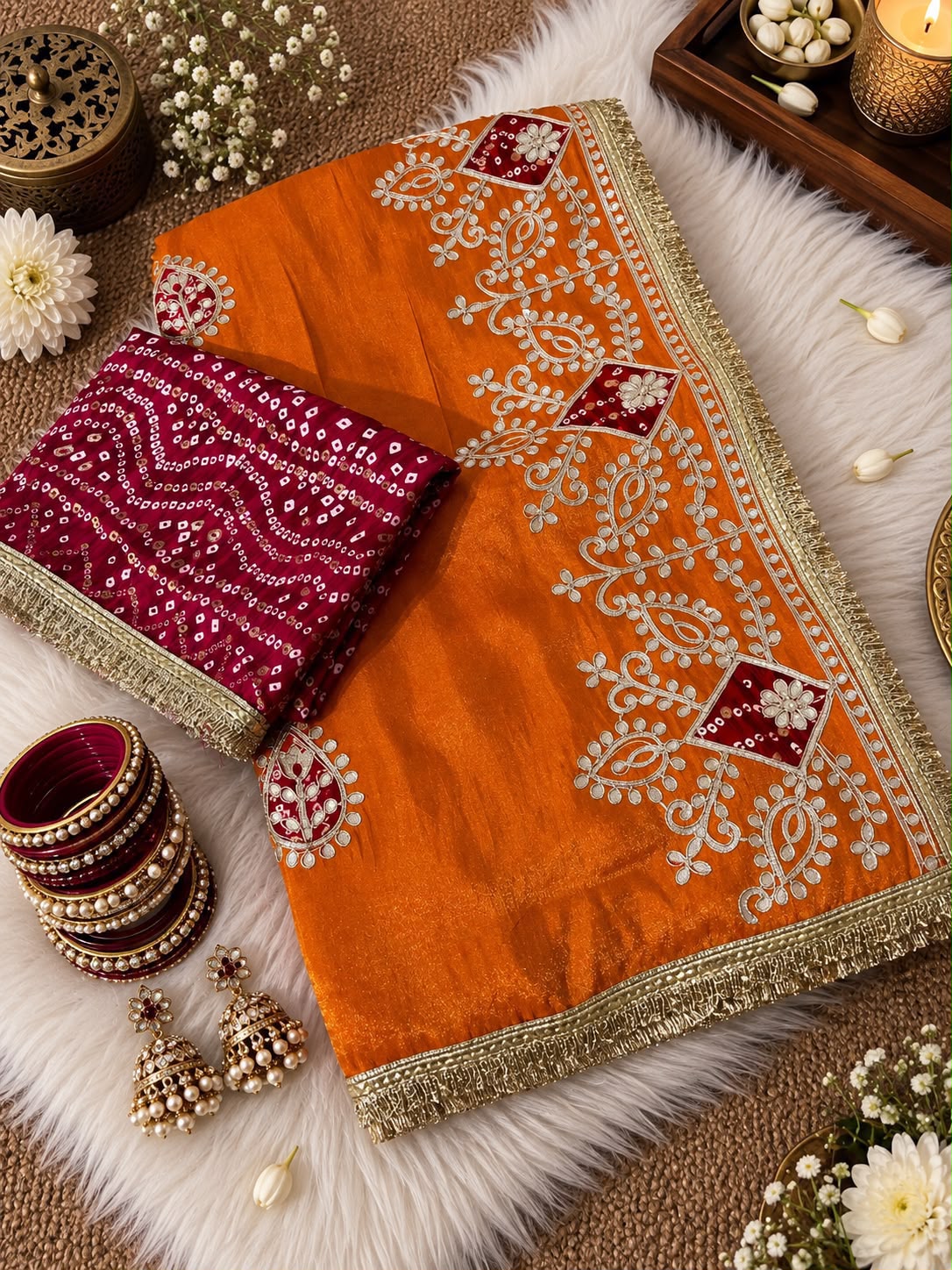 Virasat Cosmos Silk Saree | Jaipuri Gota Patti & Bandhej