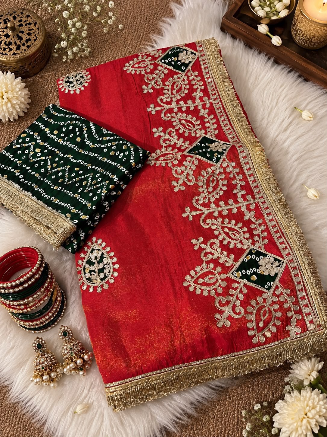Virasat Cosmos Silk Saree | Jaipuri Gota Patti & Bandhej
