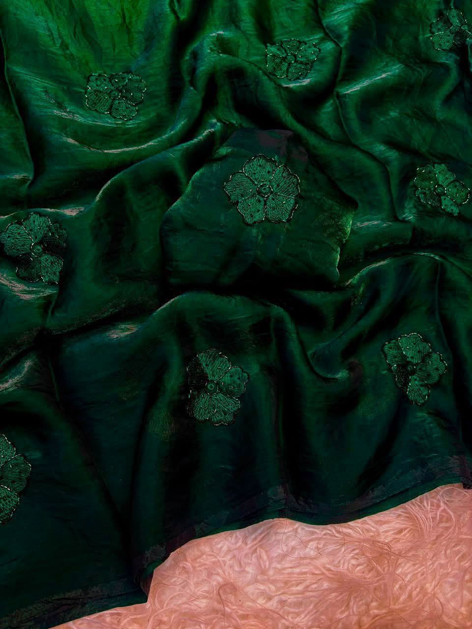 Grace Space Satin Saree | Floral Sequin Embroidery