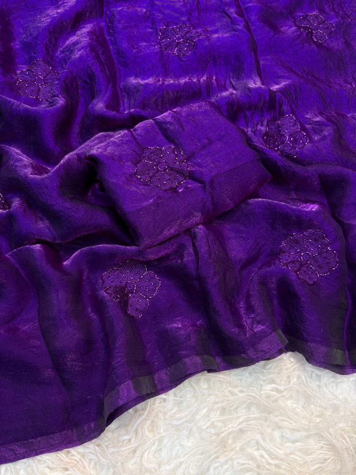 Grace Space Satin Saree | Floral Sequin Embroidery